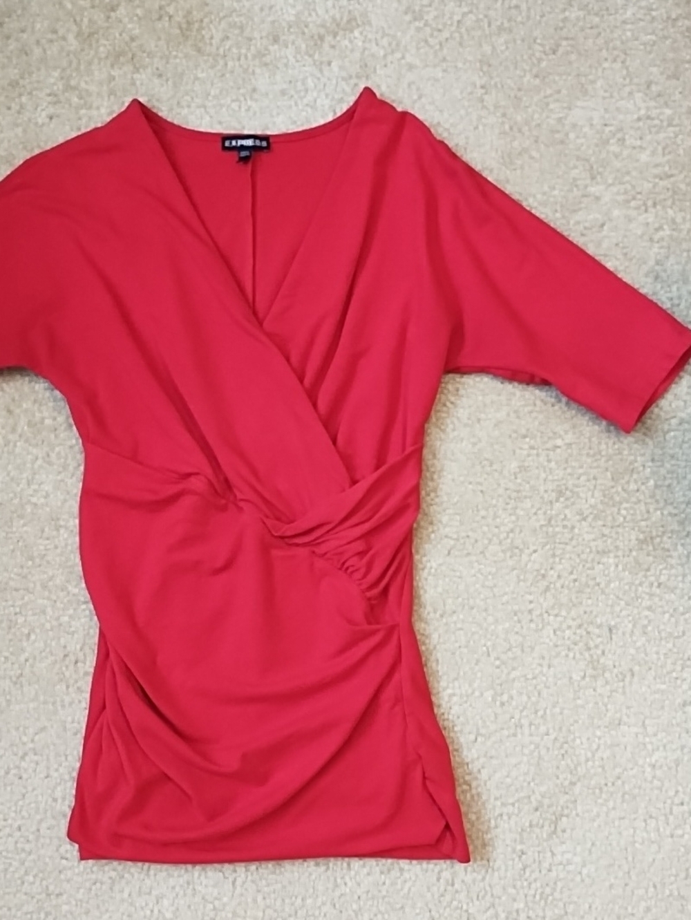 Express Red Twist-Front V-Neck Short Sleeve Top XS Bright Red Business Casual